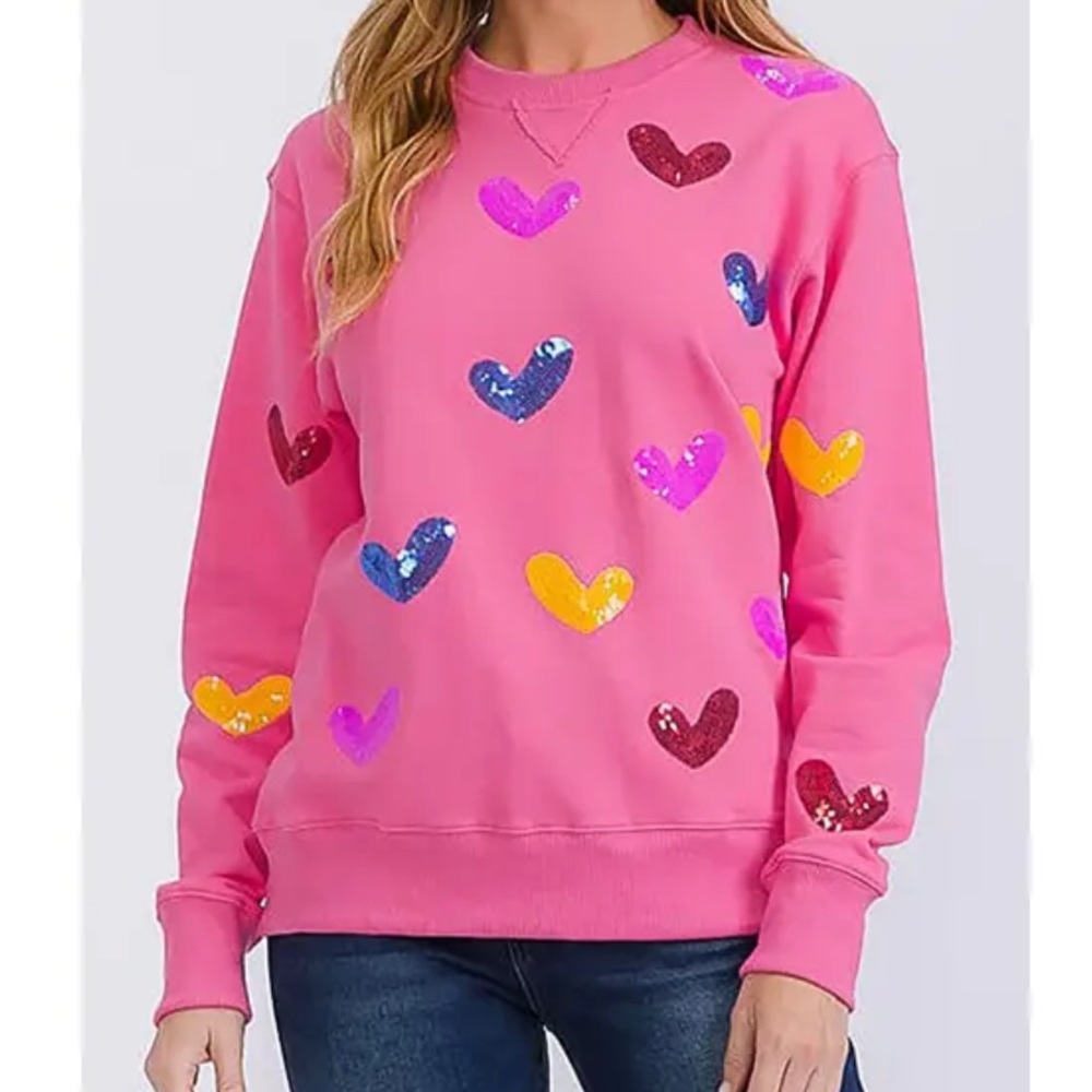 QUEEN OF SPARKLES Pink and Yellow Heart Sweatshirt